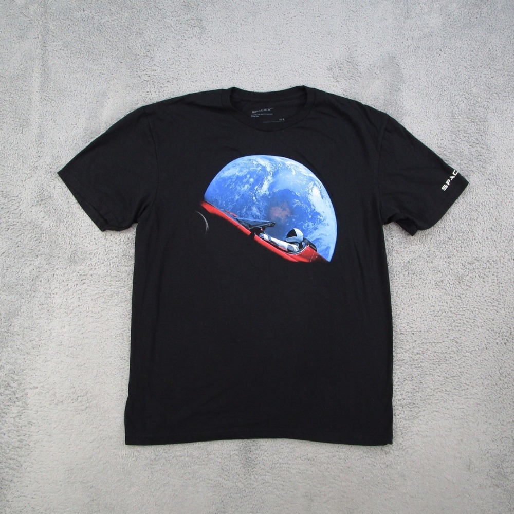 SpaceX Starman Tesla Roadster Graphic T-Shirt Mens Large Black Short Sleeve L